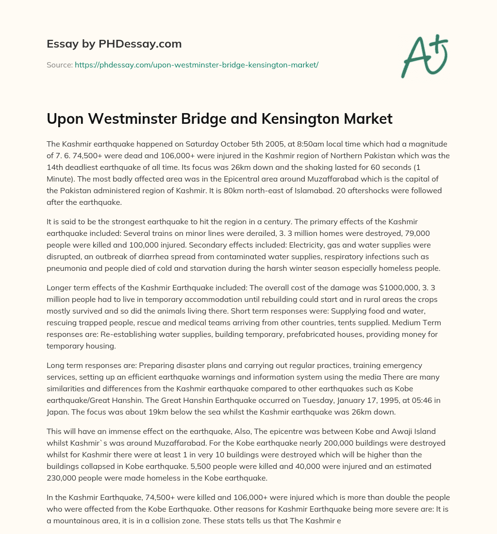 Upon Westminster Bridge and Kensington Market essay