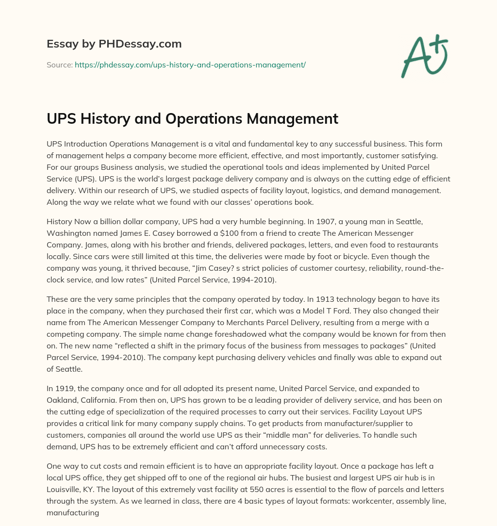 UPS History and Operations Management essay