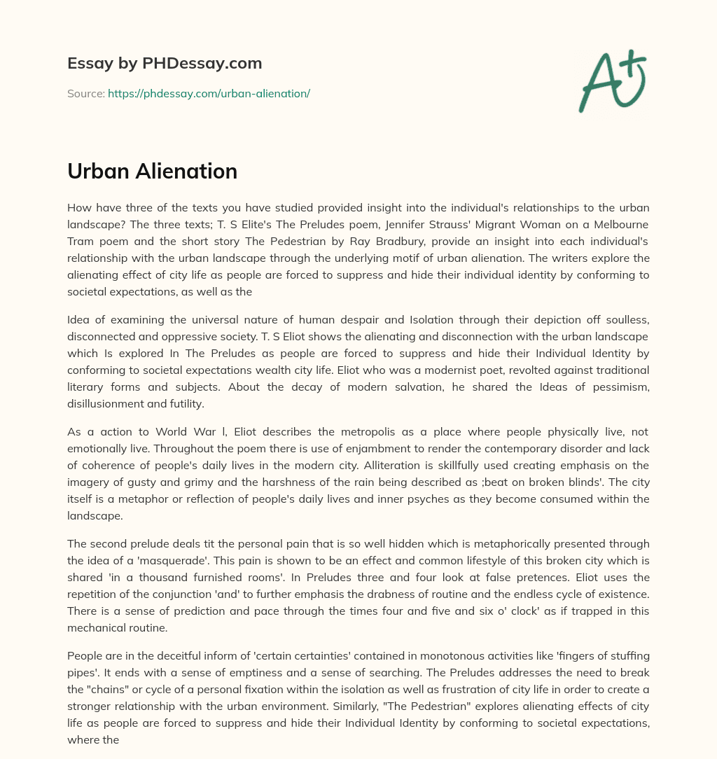 Urban Alienation essay