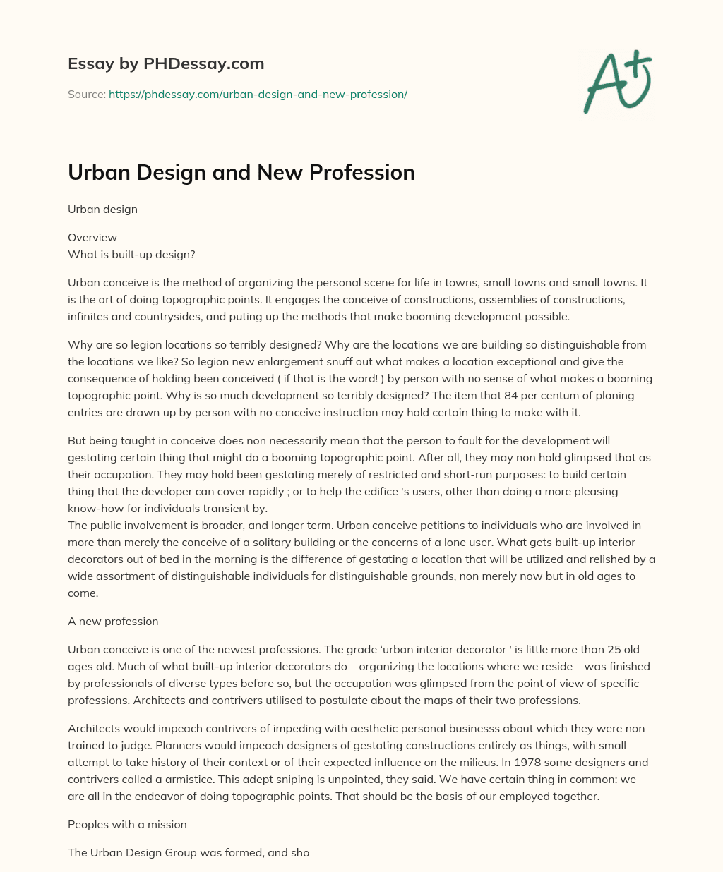 Urban Design and New Profession essay