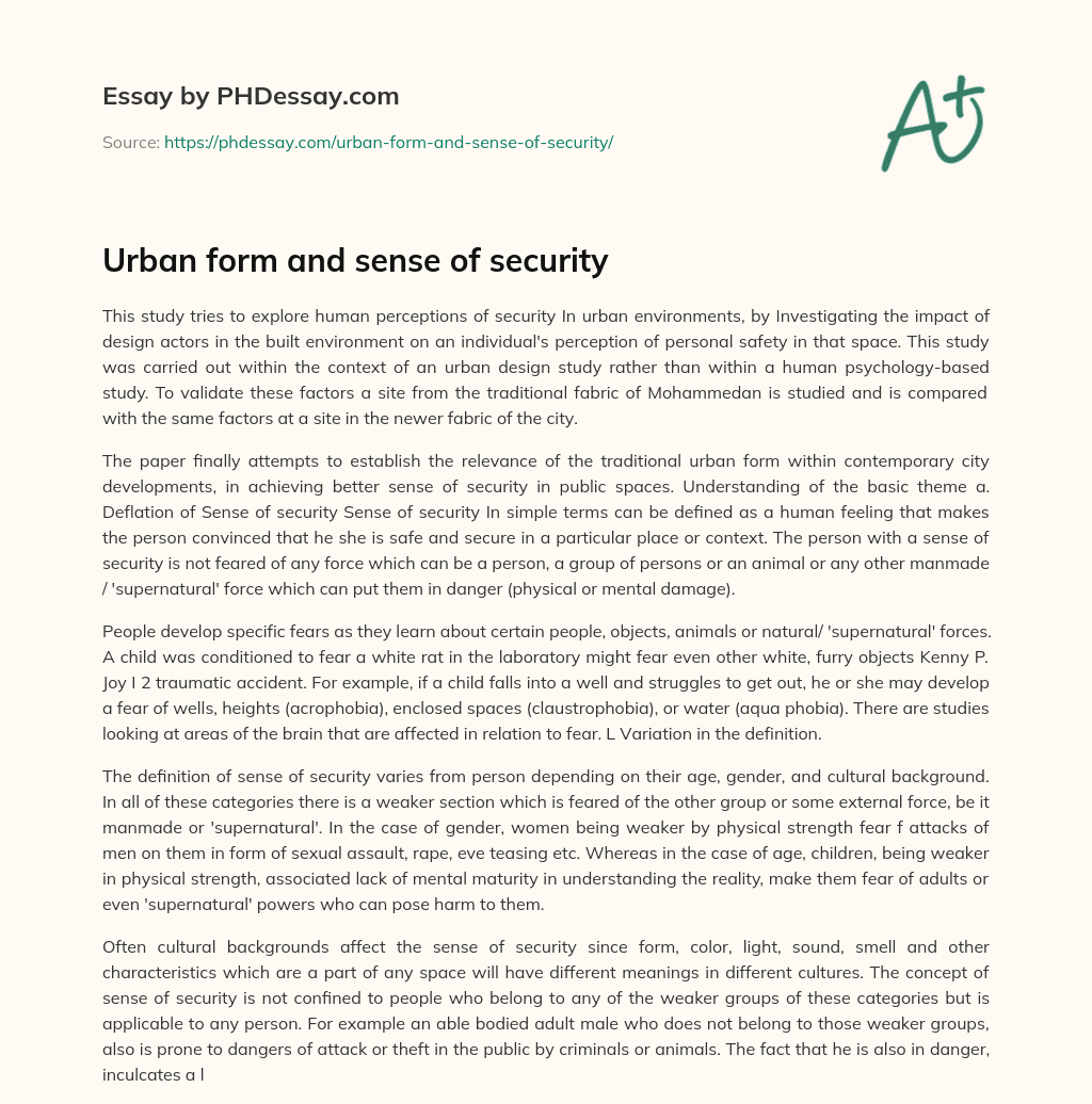 Urban form and sense of security essay