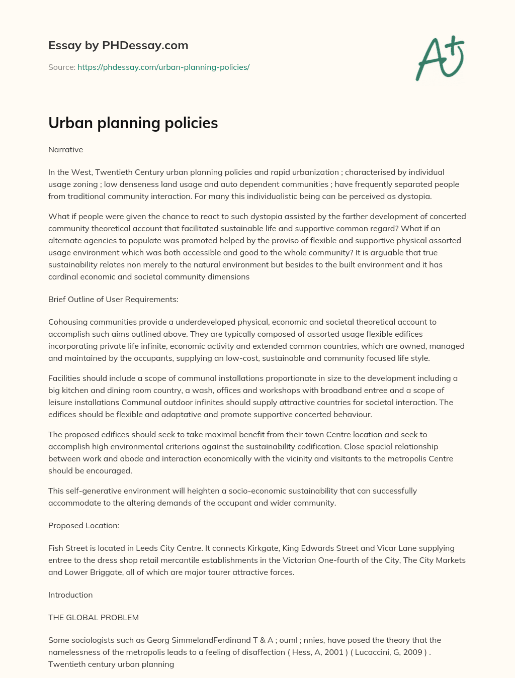 essay about urban planning