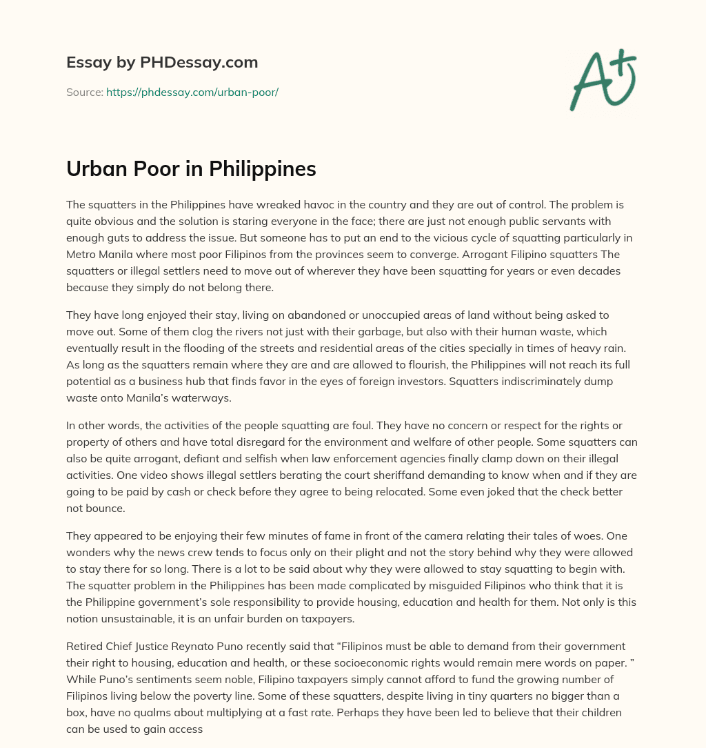Urban Poor in Philippines essay
