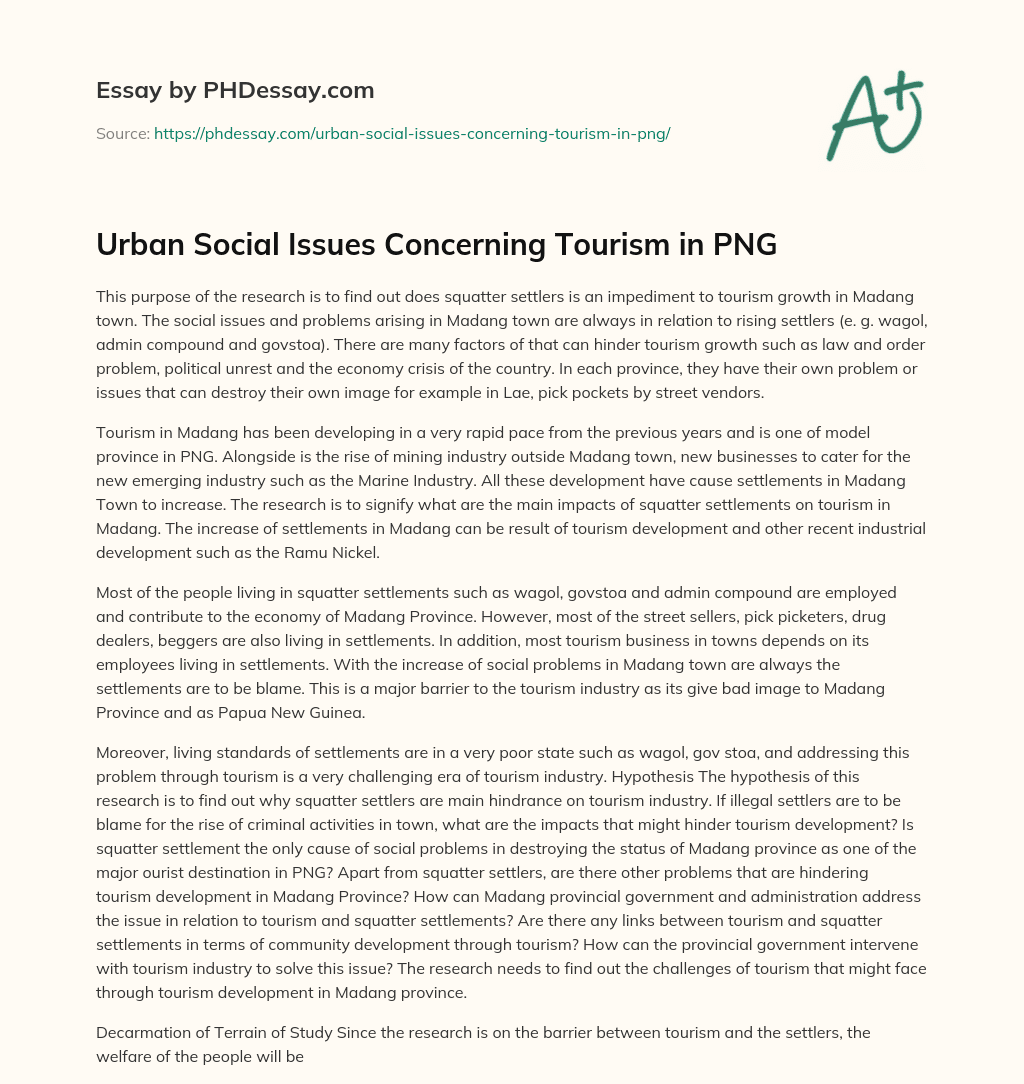 Urban Social Issues Concerning Tourism in PNG essay