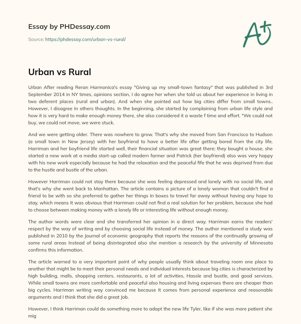 Urban vs Rural essay