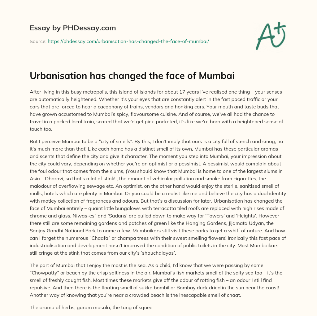 Urbanisation has changed the face of Mumbai essay