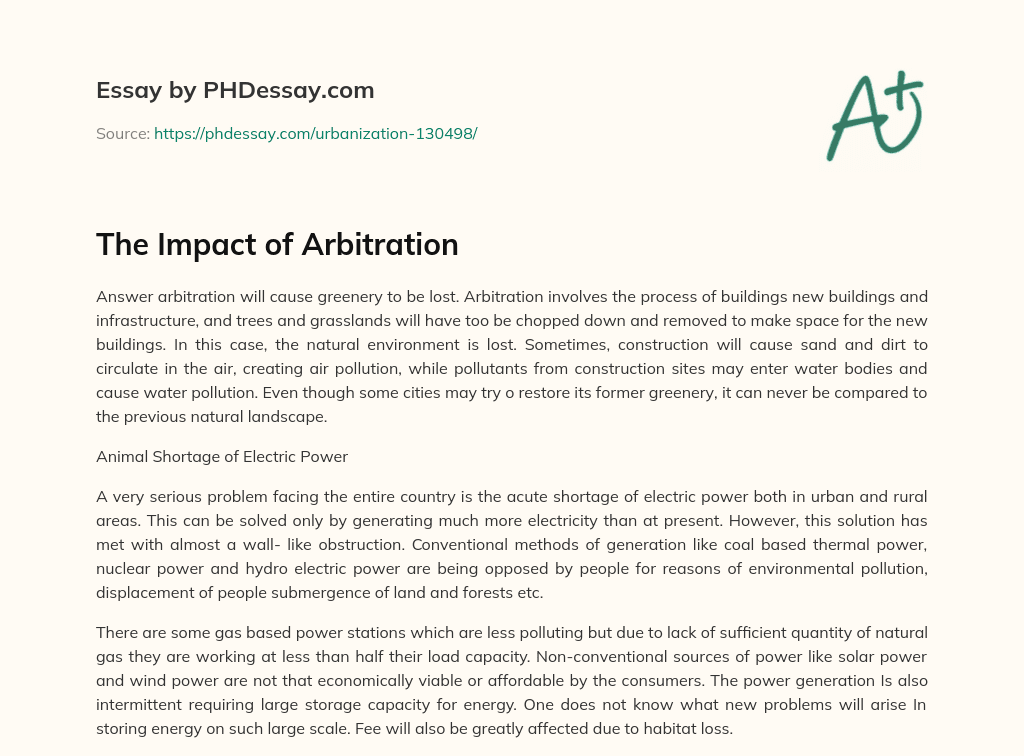 The Impact of Arbitration essay