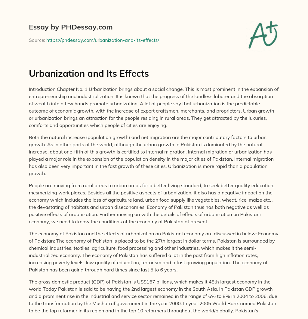 Urbanization and Its Effects essay