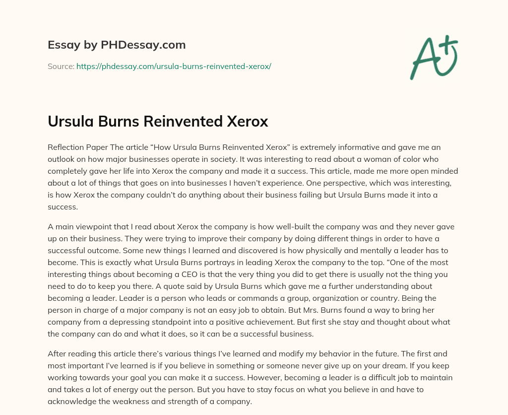 Ursula Burns Reinvented Xerox essay