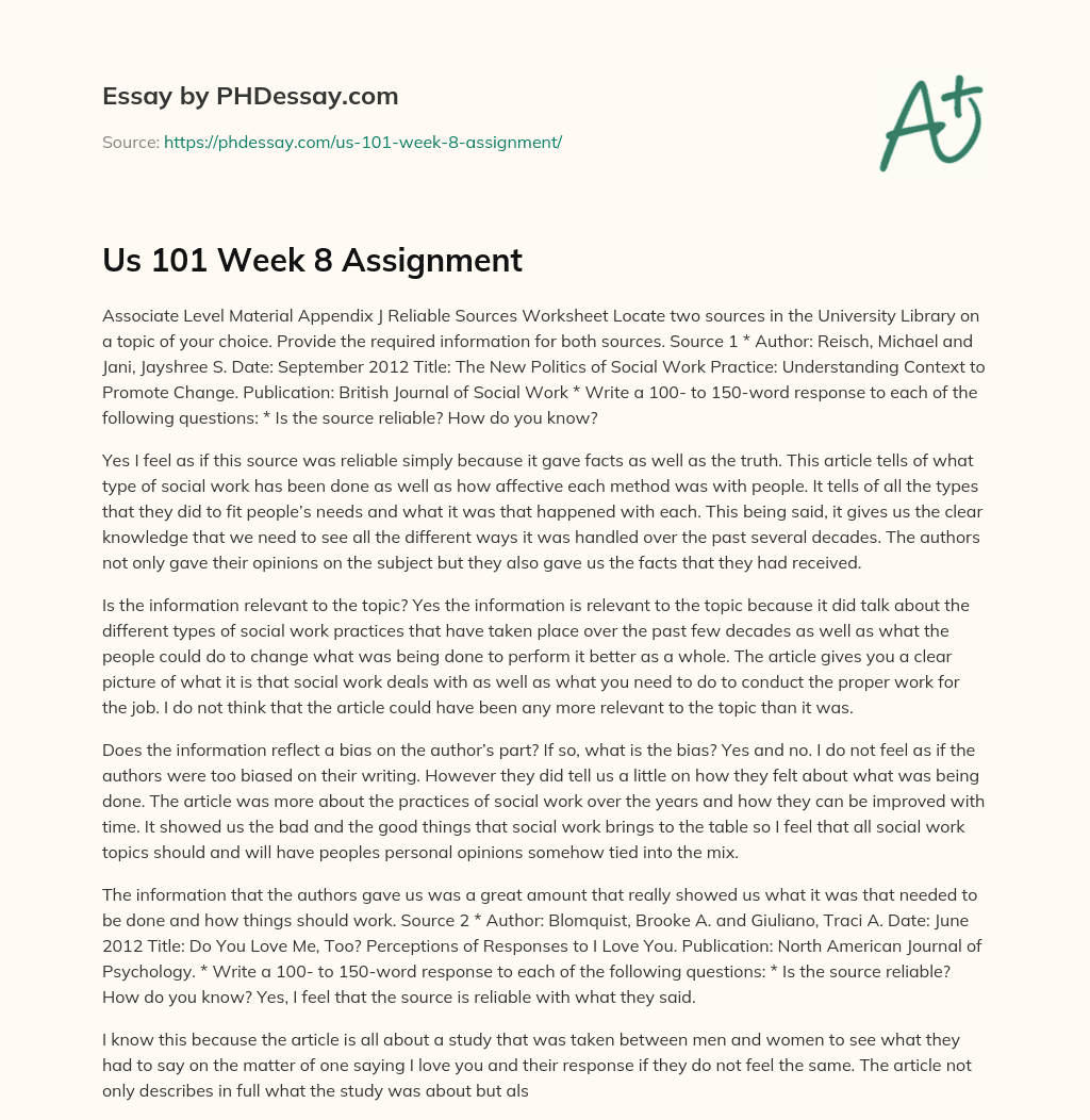 Us 101 Week 8 Assignment essay