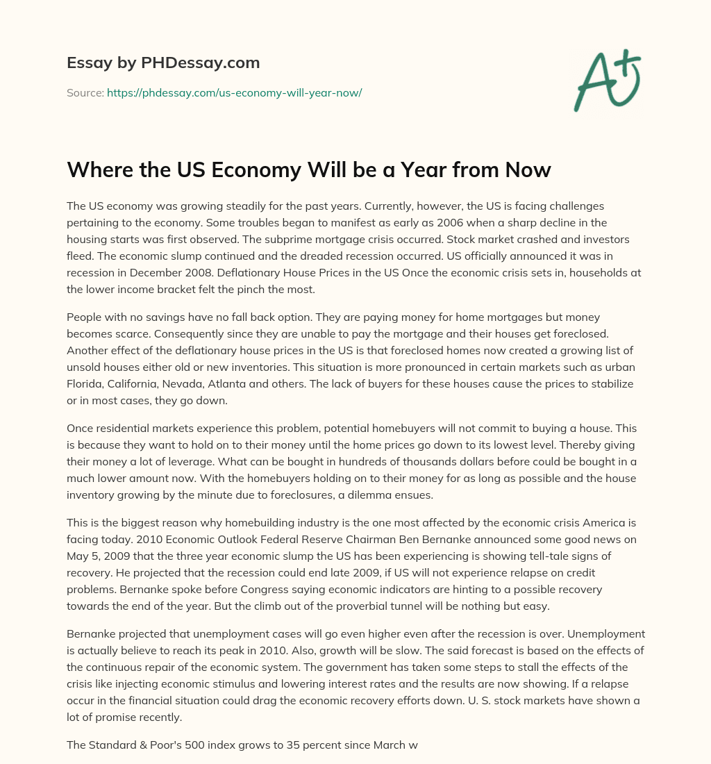 Where the US Economy Will be a Year from Now essay