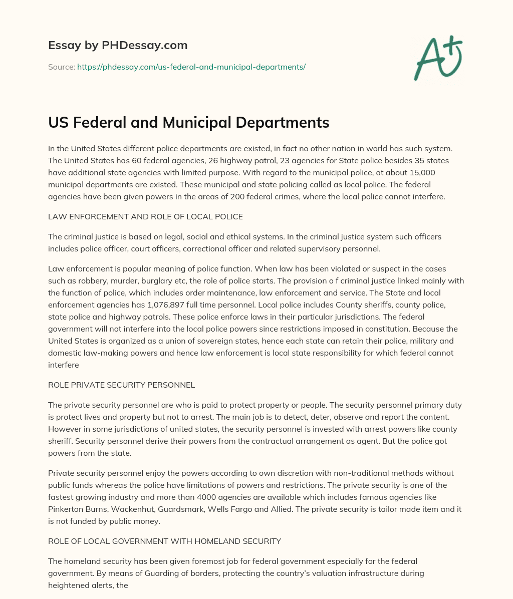 US Federal and Municipal Departments essay