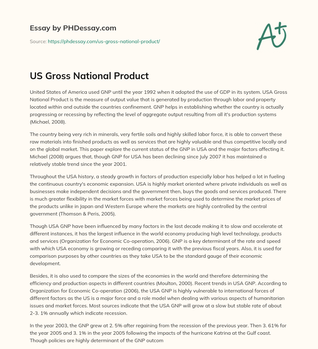 US Gross National Product essay
