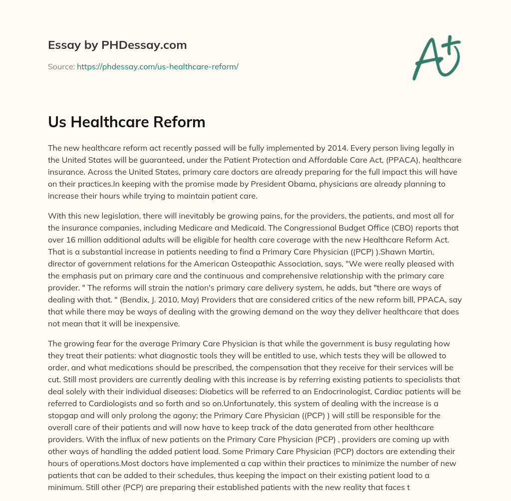 Us Healthcare Reform essay