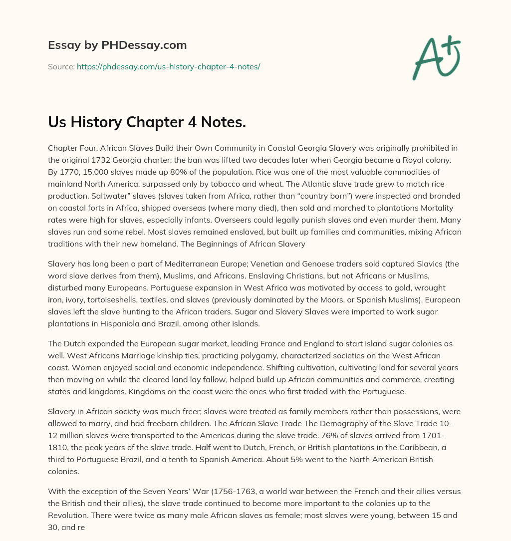 Us History Chapter 4 Notes. essay