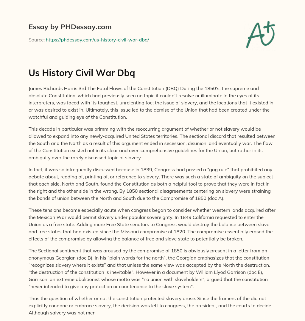 Us History Civil War Dbq essay