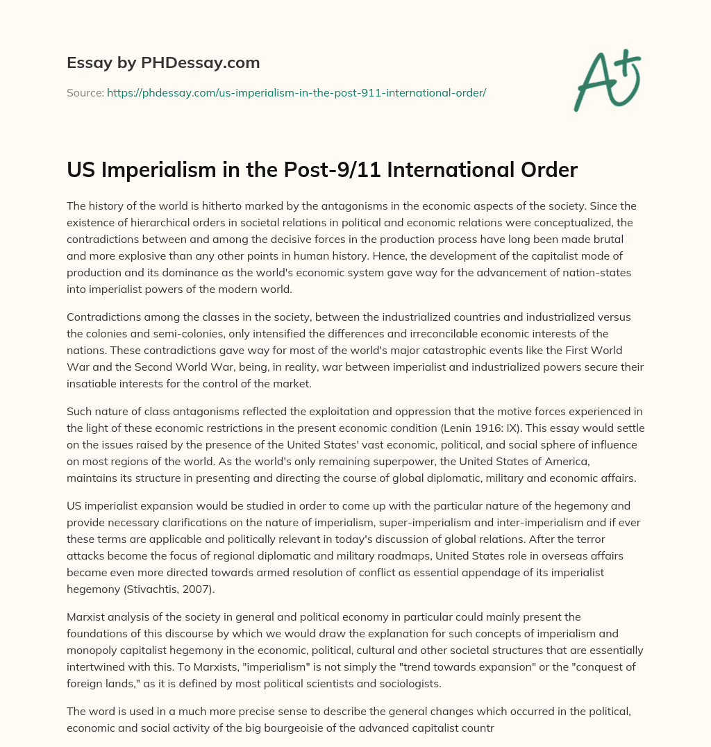 US Imperialism in the Post-9/11 International Order essay