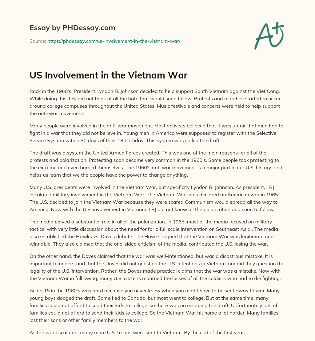 US Involvement in the Vietnam War essay