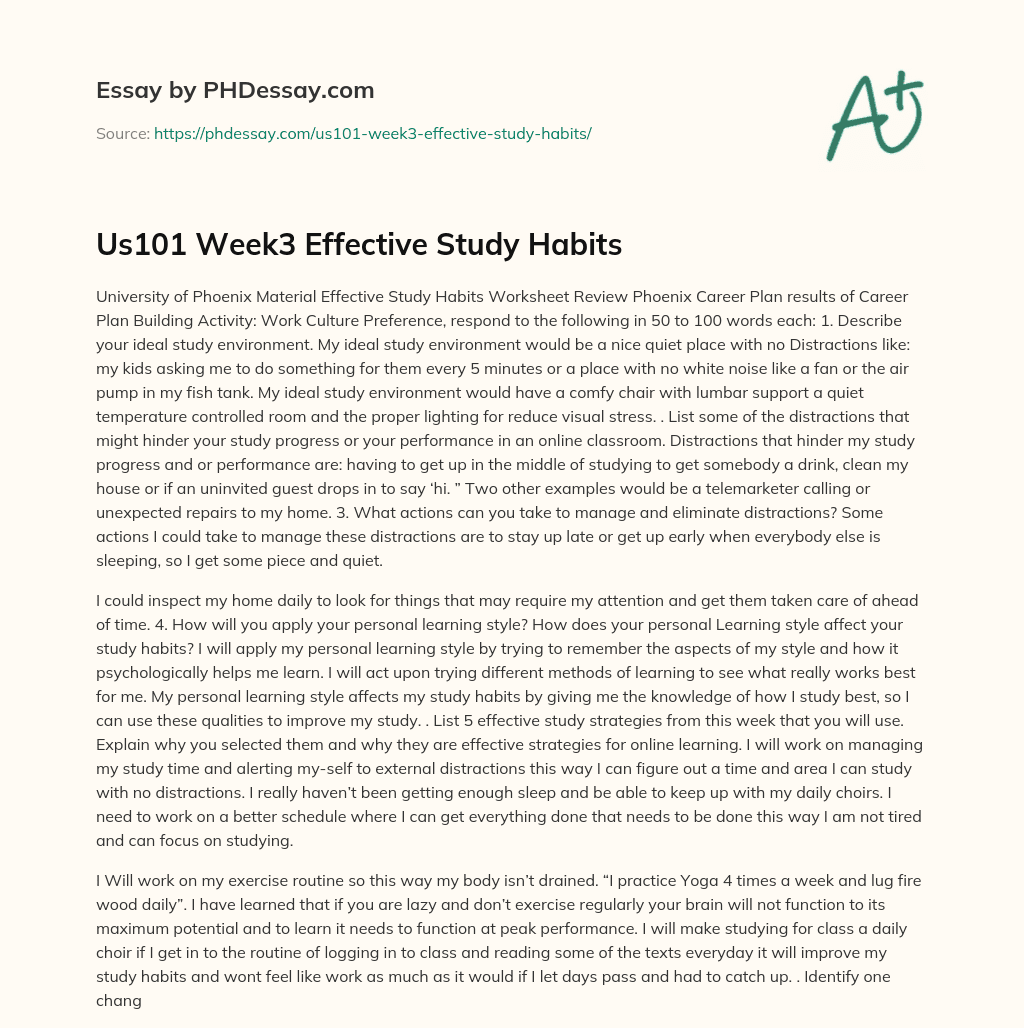 Us101 Week3 Effective Study Habits essay