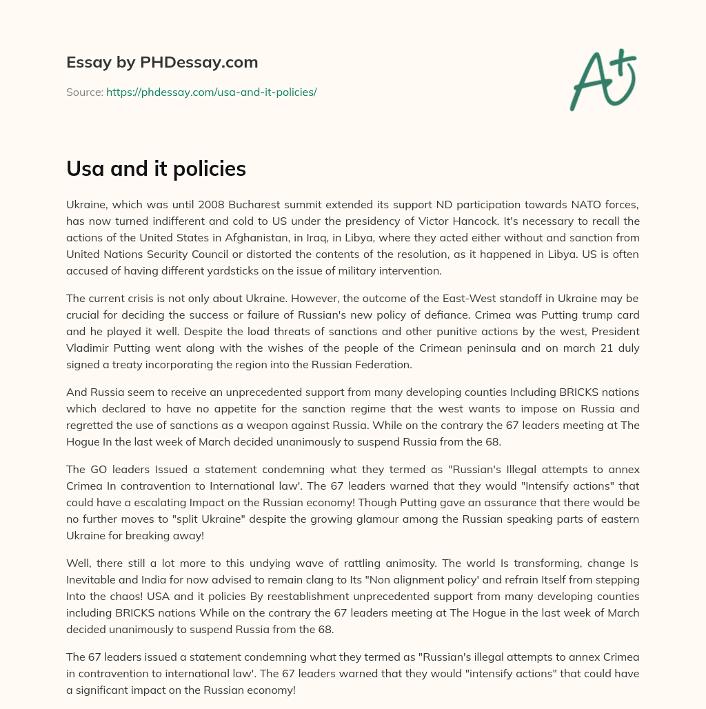 Usa and it policies essay