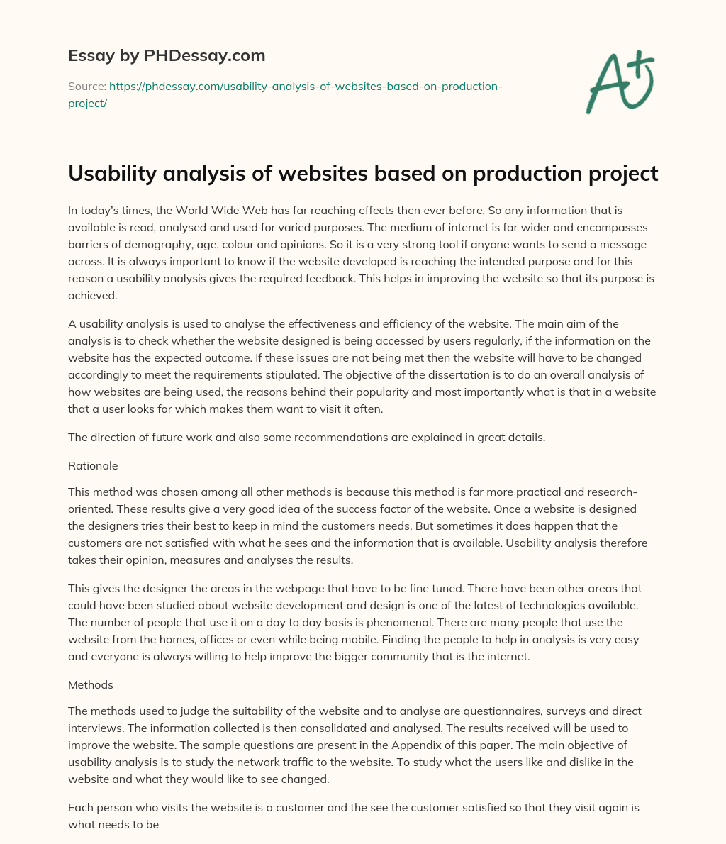 Usability analysis of websites based on  production project essay