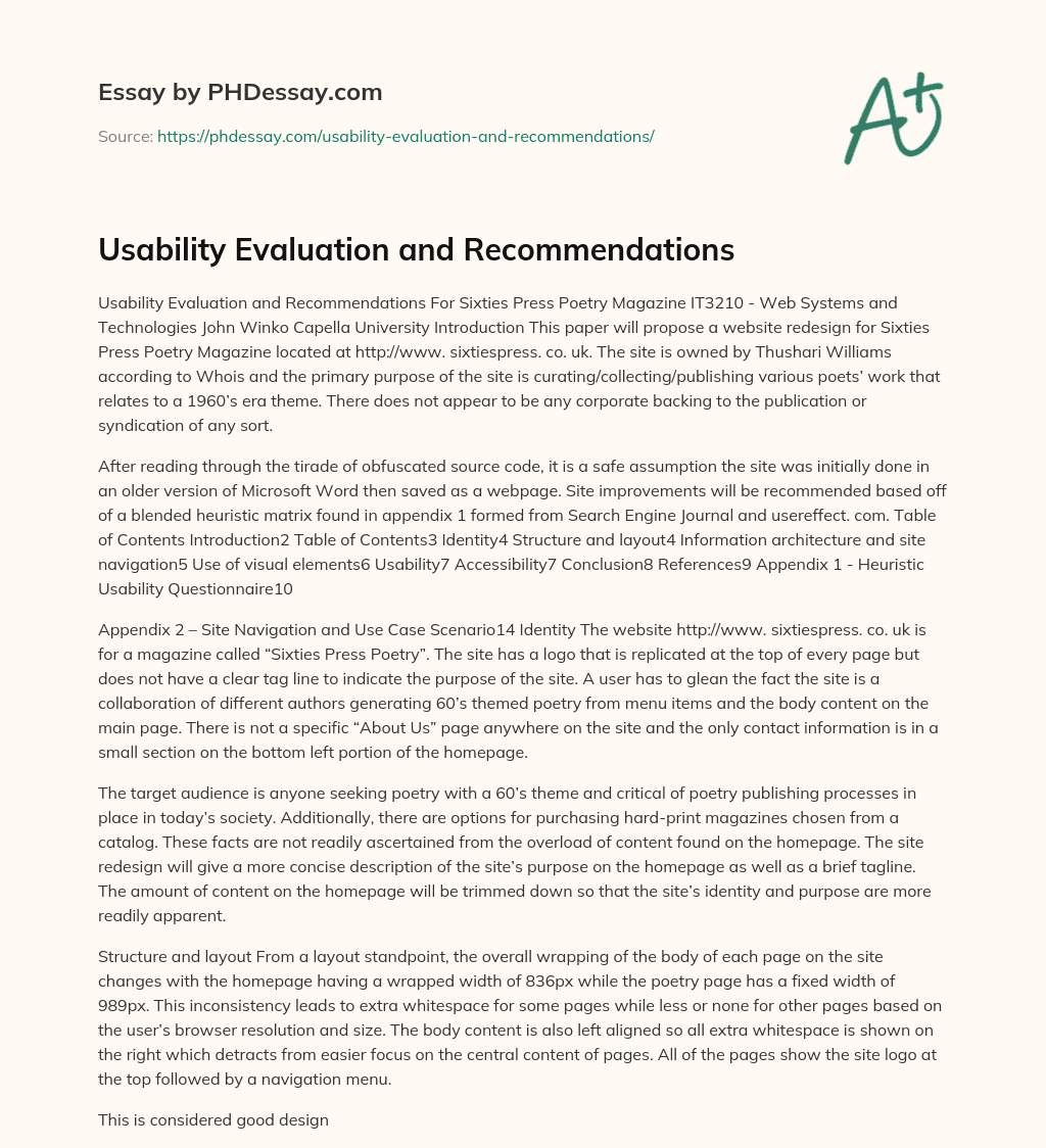 Usability Evaluation and Recommendations essay