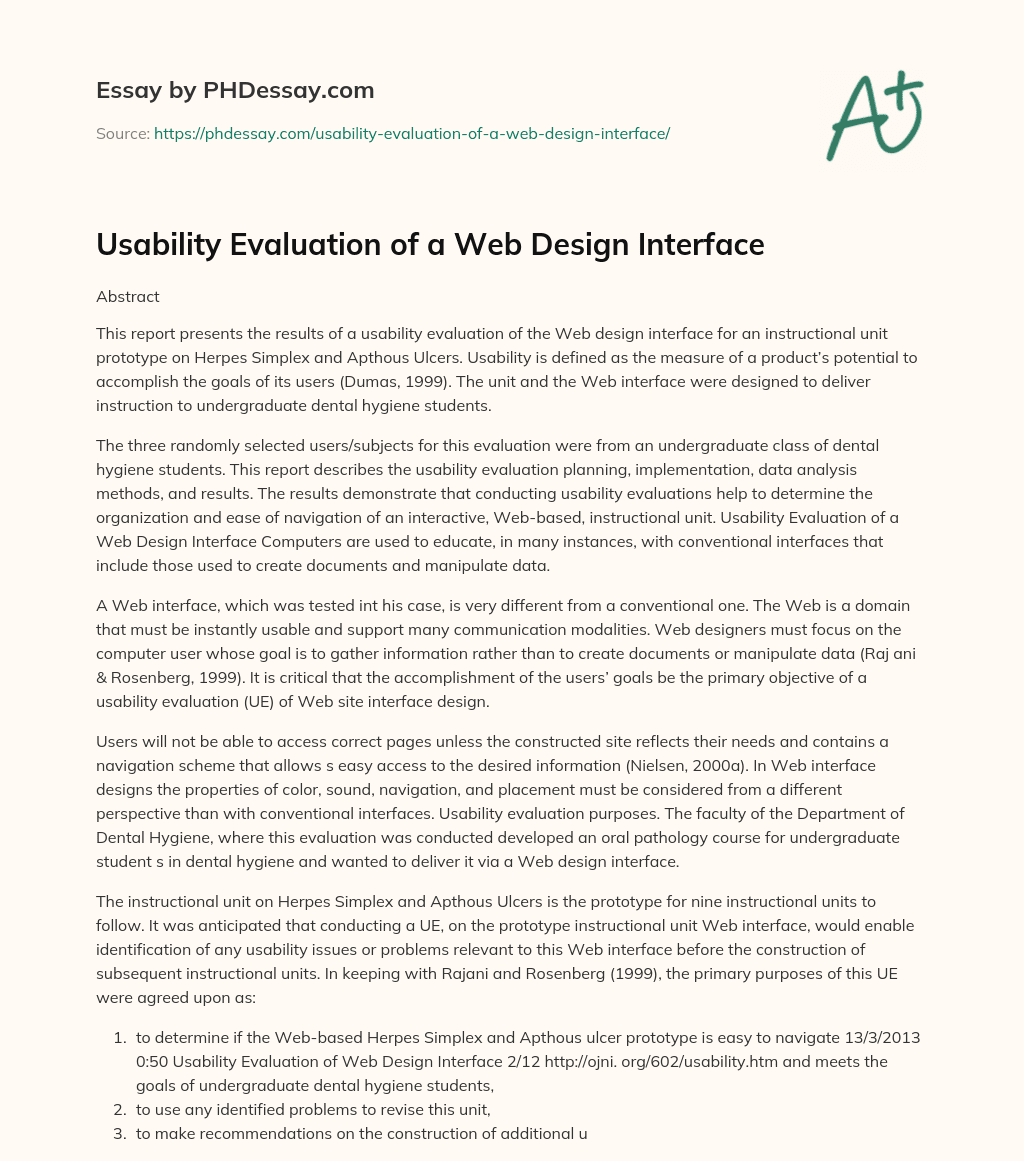 Usability Evaluation of a Web Design Interface essay