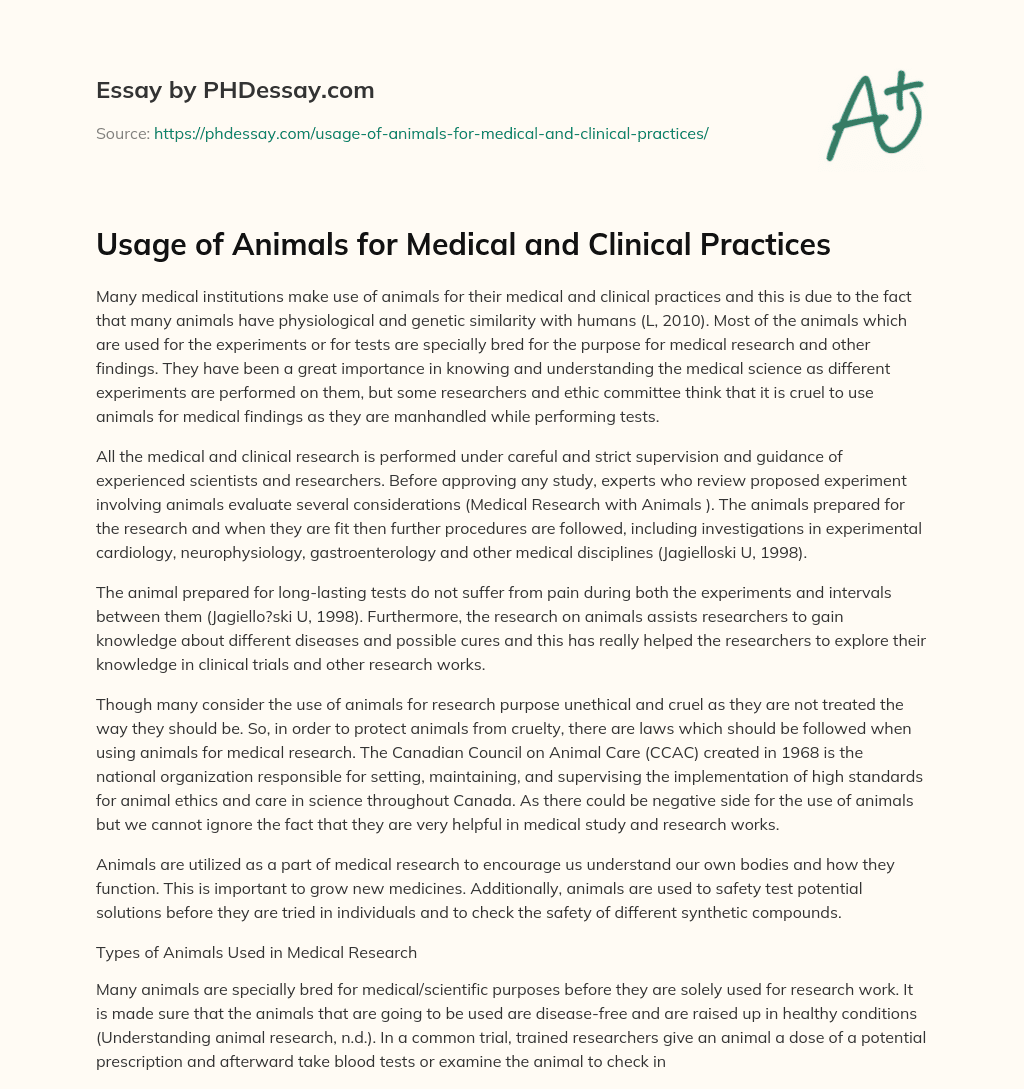 Usage of Animals for Medical and Clinical Practices essay