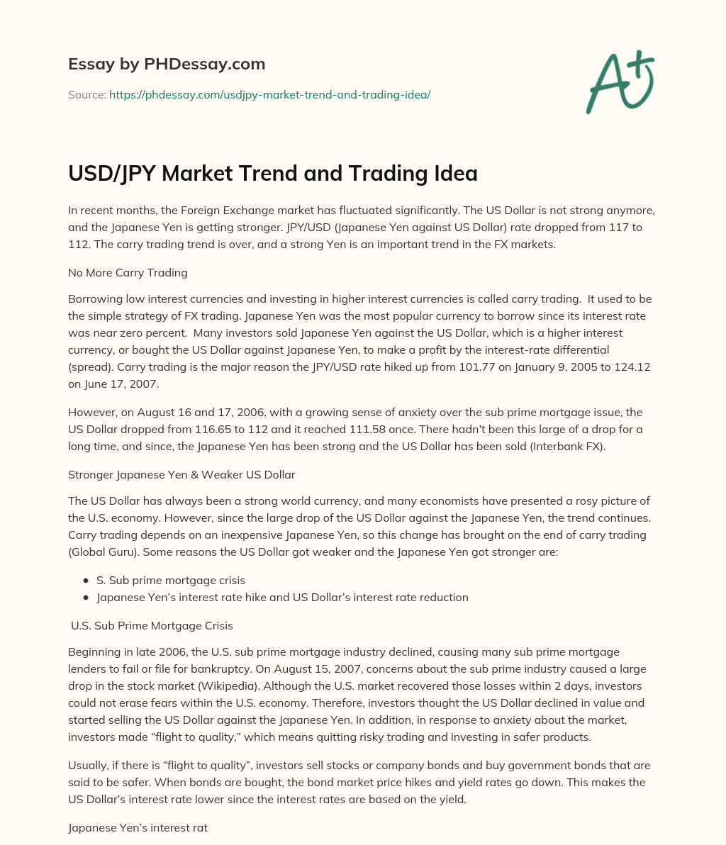 USD/JPY Market Trend and Trading Idea essay