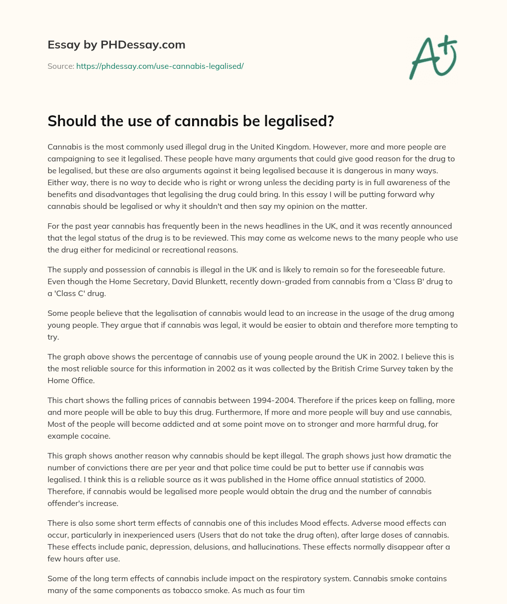 Should the use of cannabis be legalised? essay