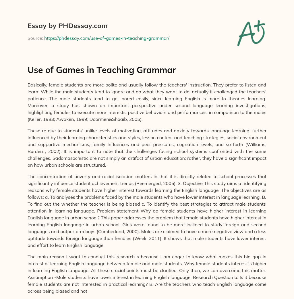 Use of Games in Teaching Grammar essay