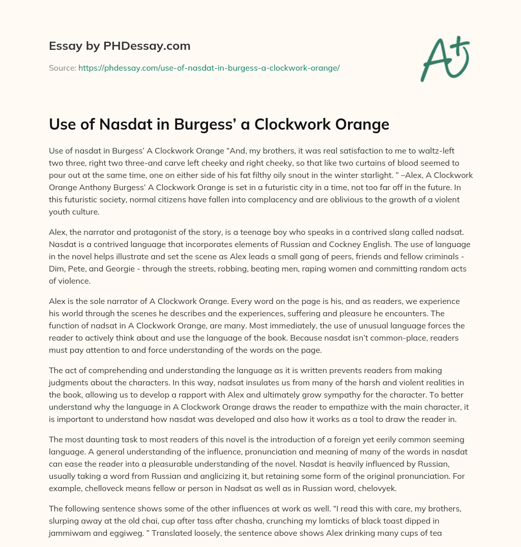 Use of Nasdat in Burgess’ a Clockwork Orange essay
