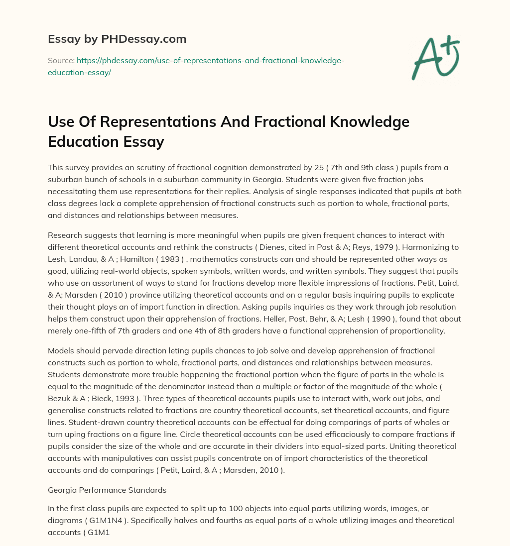 Use Of Representations And Fractional Knowledge Education Essay essay