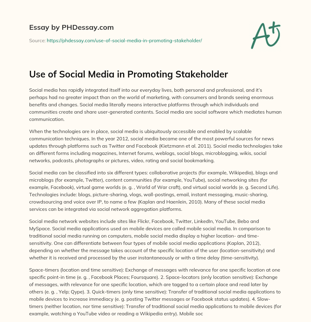 Use of Social Media in Promoting Stakeholder essay