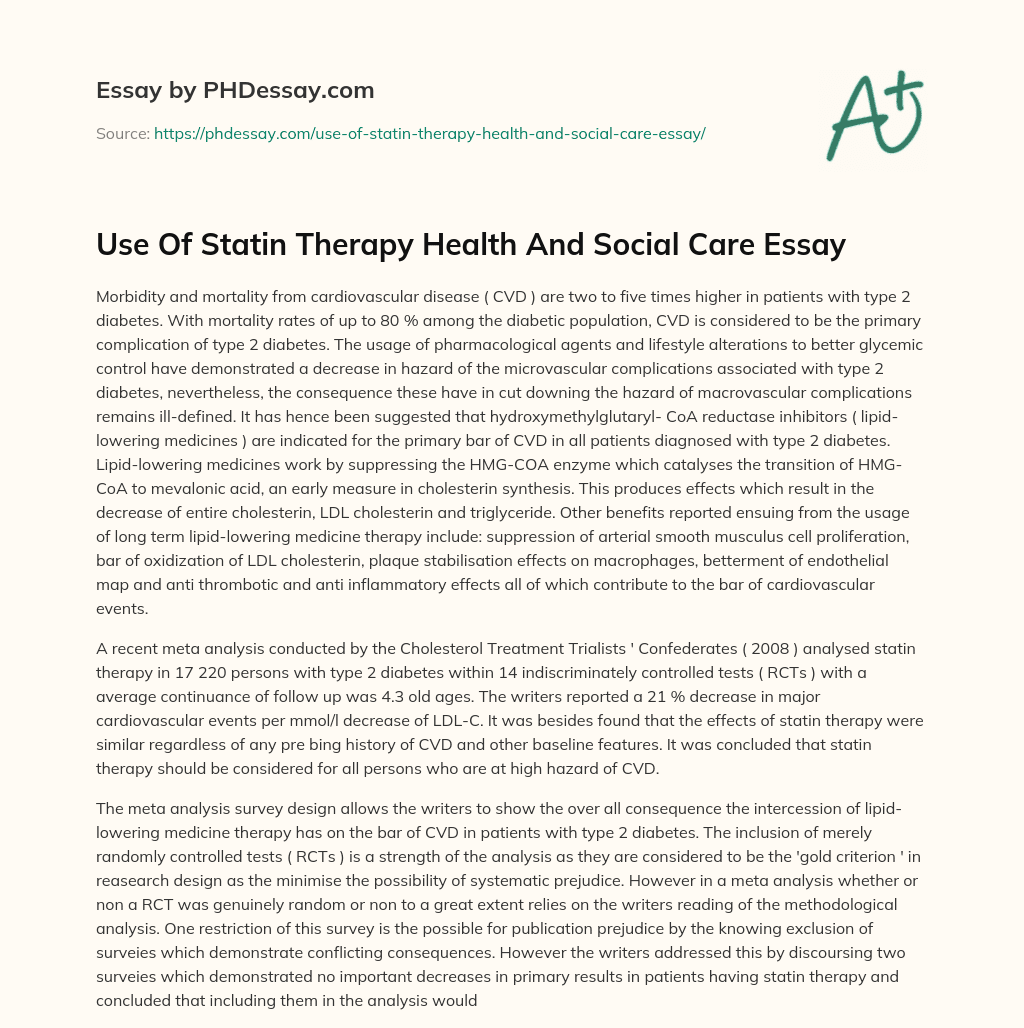 Use Of Statin Therapy Health And Social Care Essay essay