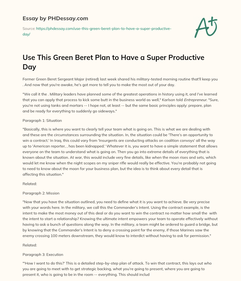 Use This Green Beret Plan to Have a Super Productive Day essay