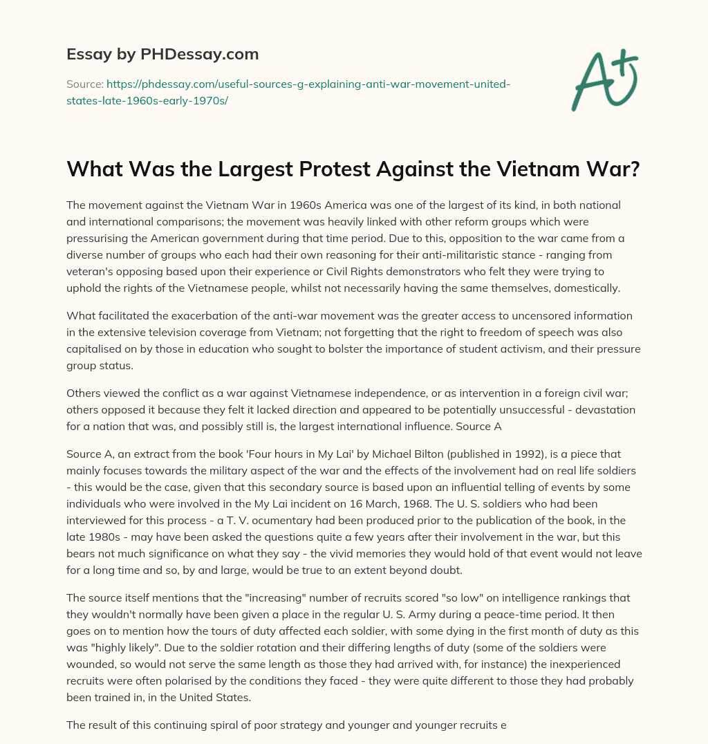 What Was the Largest Protest Against the Vietnam War? essay