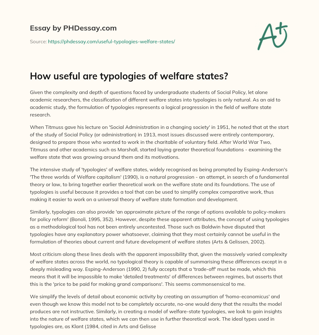 How useful are typologies of welfare states? essay