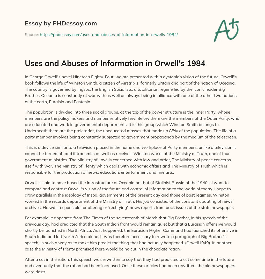 Uses and Abuses of Information in Orwell’s 1984 essay