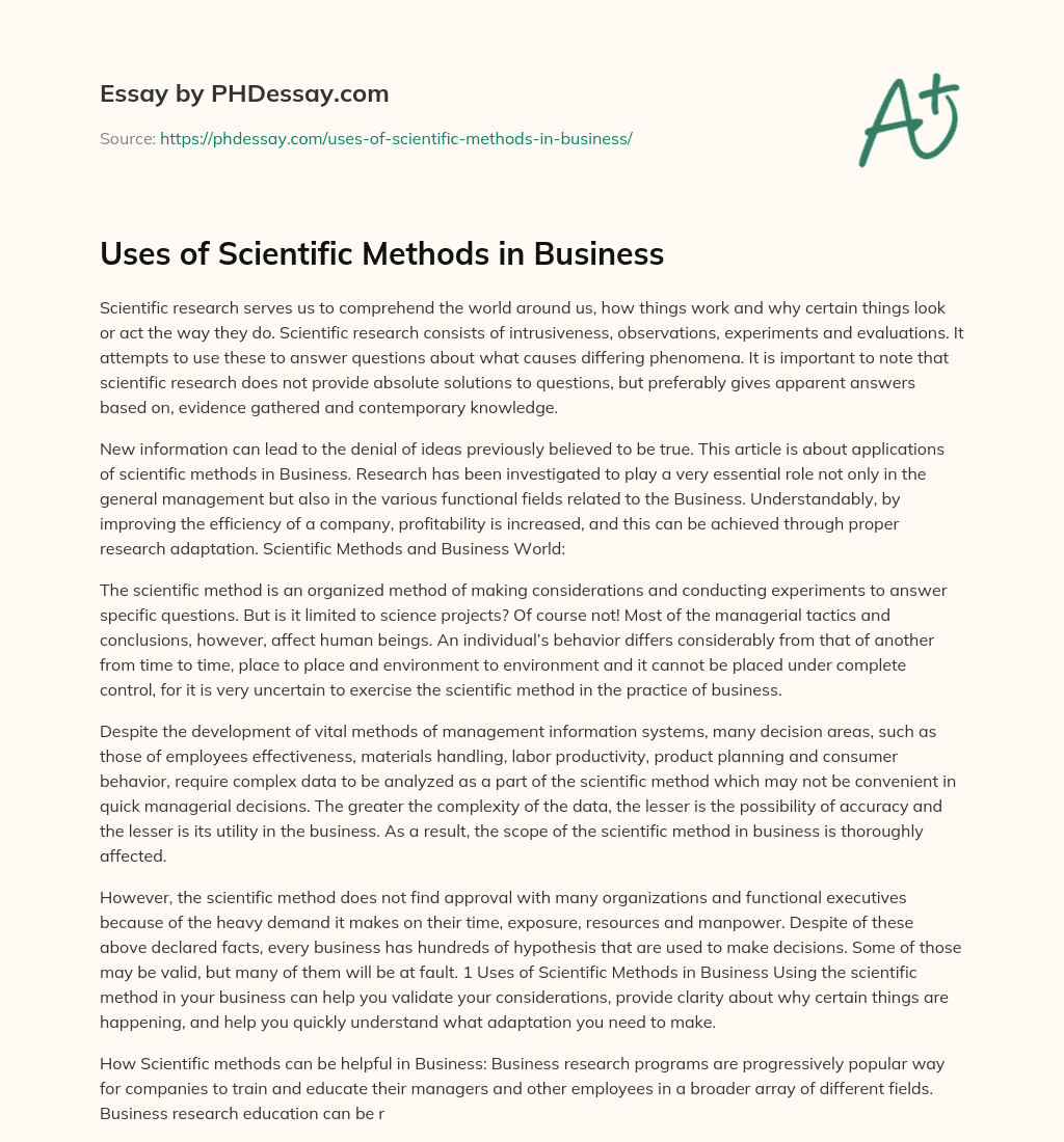 Uses of Scientific Methods in Business essay