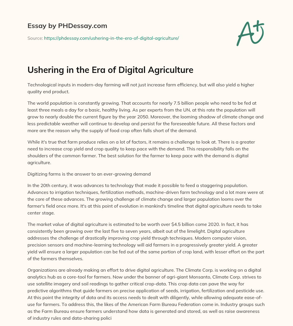 Ushering in the Era of Digital Agriculture essay