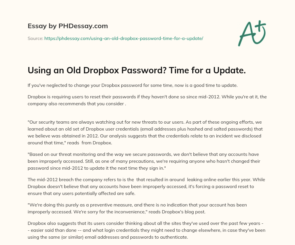 Using an Old Dropbox Password? Time for a Update. essay
