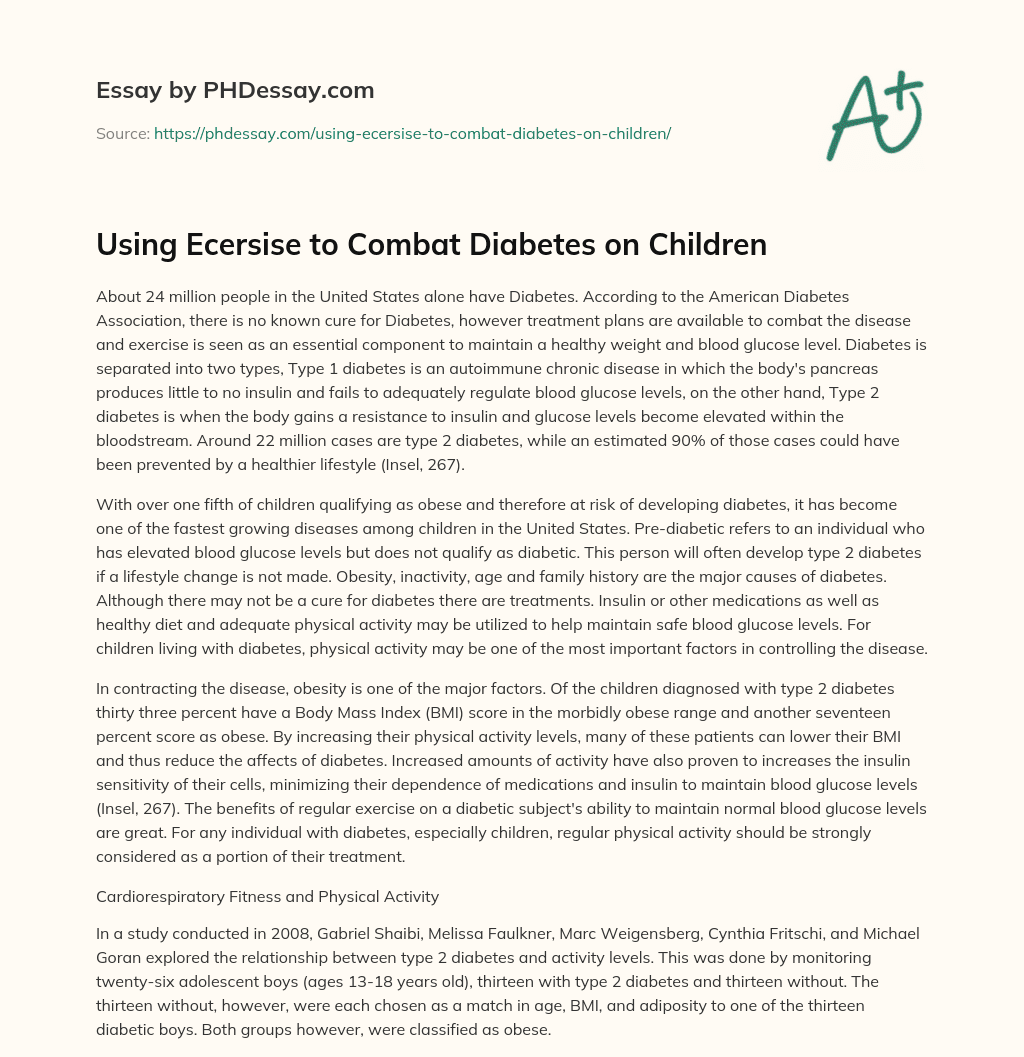 Using Ecersise to Combat Diabetes on Children essay