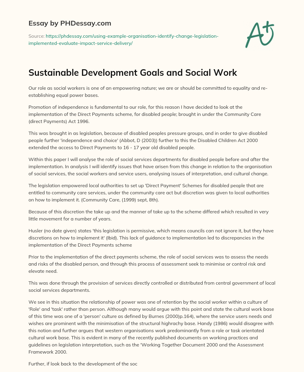 Sustainable Development Goals and Social Work essay