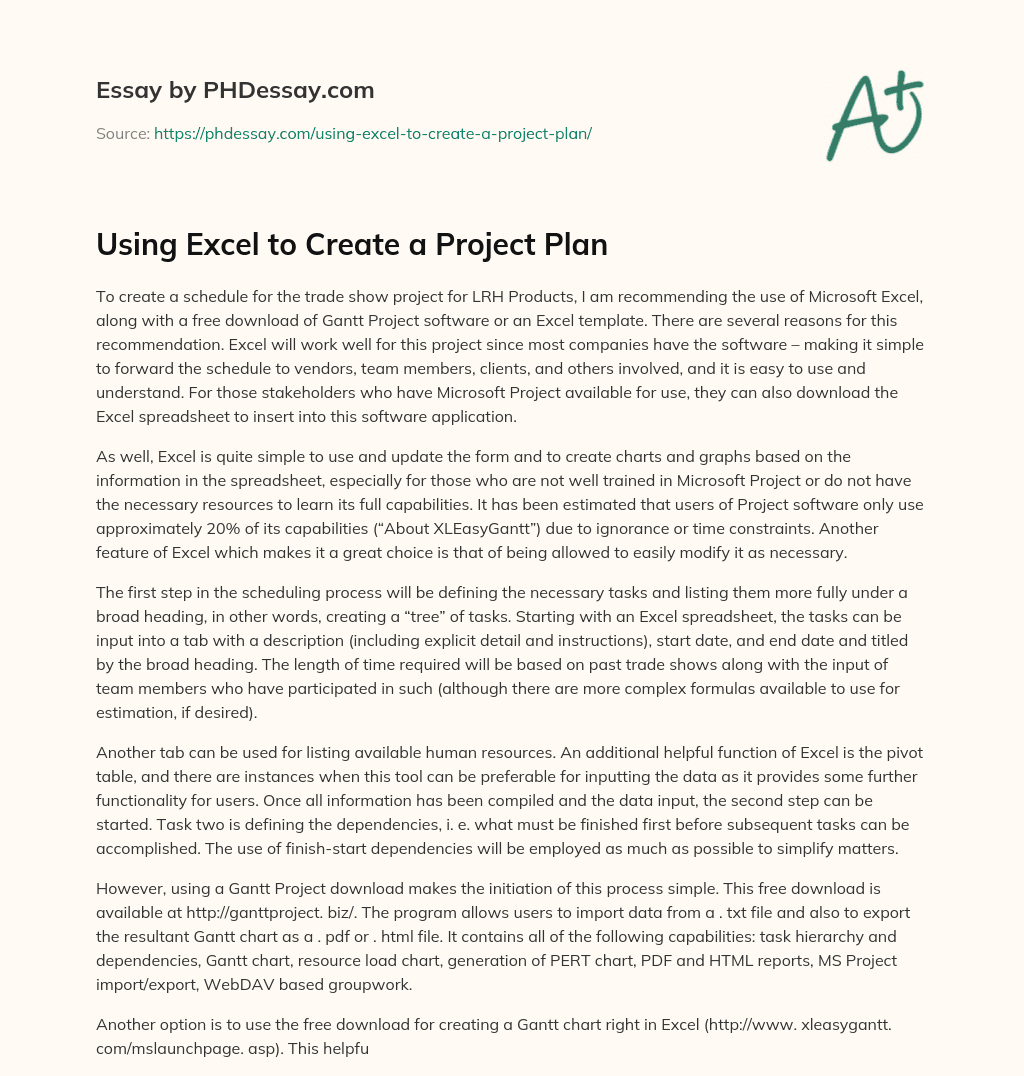 Using Excel to Create a Project Plan