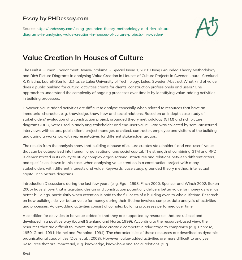 Value Creation In Houses of Culture essay