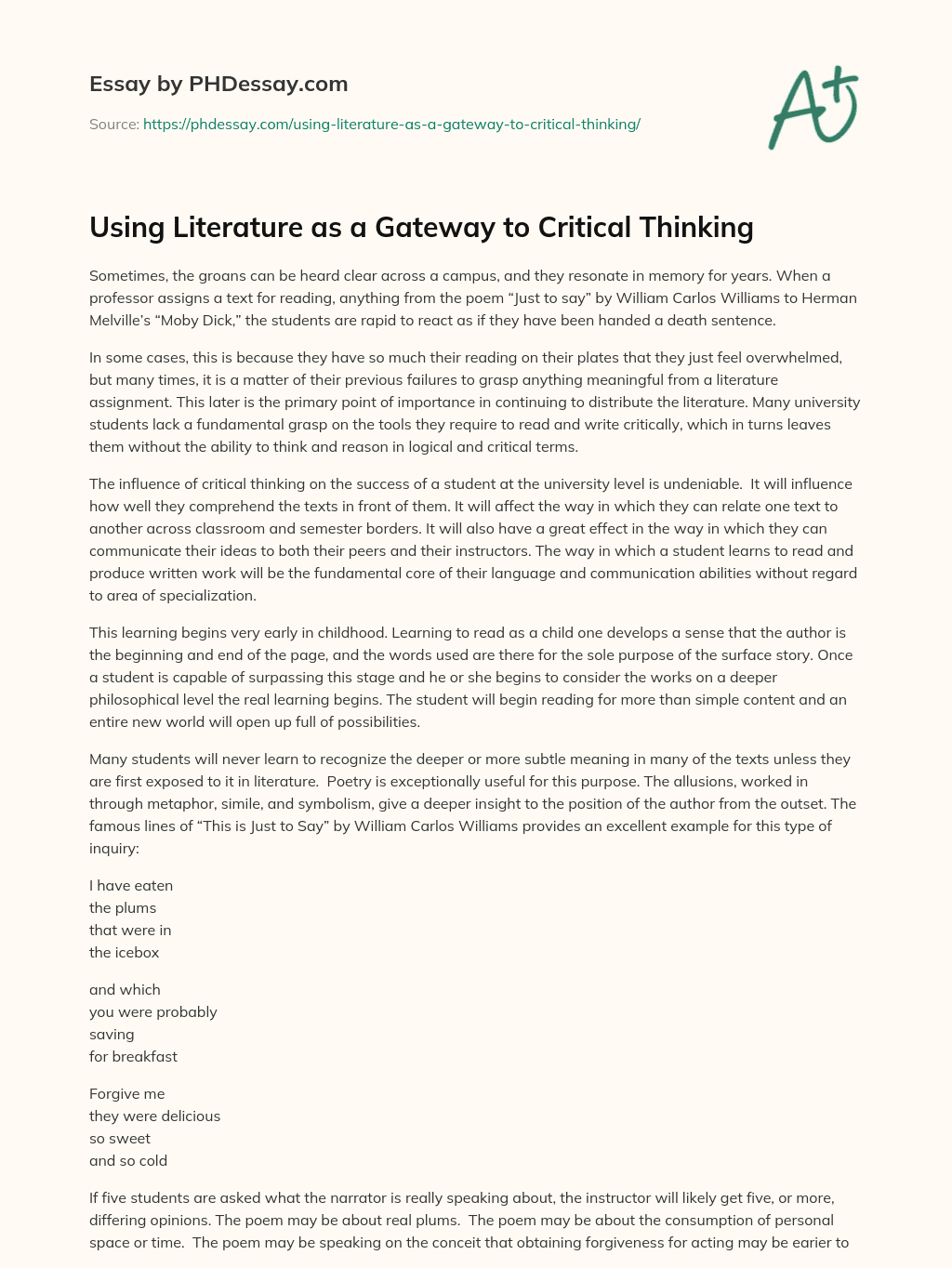 Using Literature as a Gateway to Critical Thinking essay