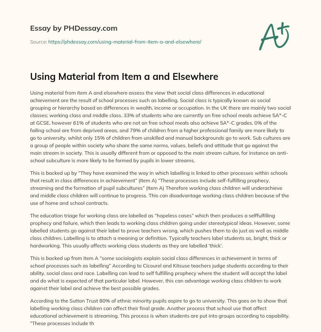 Using Material from Item a and Elsewhere essay