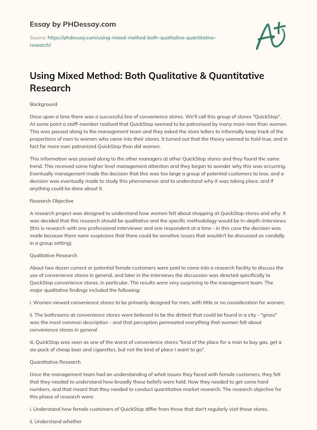 Using Mixed Method: Both Qualitative & Quantitative Research essay