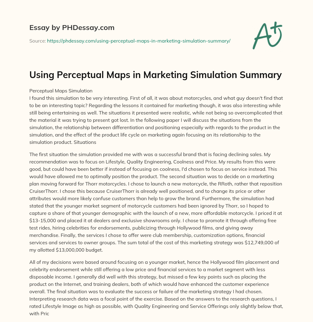 Using Perceptual Maps in Marketing Simulation Summary essay